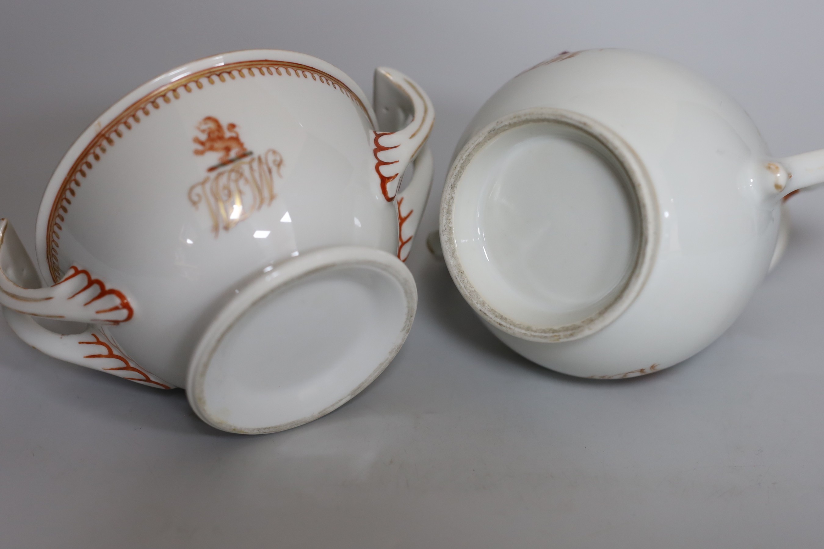 A group of Chinese Qianlong - Jiaqing porcelain tea wares, a rare snuff bottle and a French armorial tea caddy